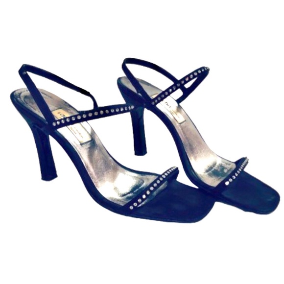 Rhinestone & Black Satin 4" Heels - Picture 2 of 14